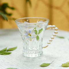 Handmade Beaded-Handle Real-Flower Luxury Glass Cup