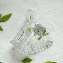 Handmade Beaded-Handle Real-Flower Luxury Glass Cup