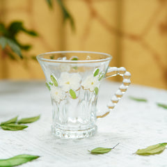 Handmade Beaded-Handle Real-Flower Luxury Glass Cup