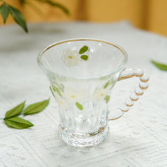 Handmade Beaded-Handle Real-Flower Luxury Glass Cup