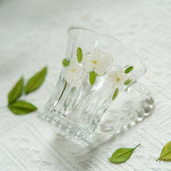 Handmade Beaded-Handle Real-Flower Luxury Glass Cup
