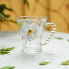 Handmade Beaded-Handle Real-Flower Luxury Glass Cup