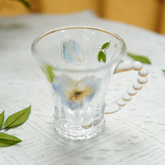 Handmade Beaded-Handle Real-Flower Luxury Glass Cup