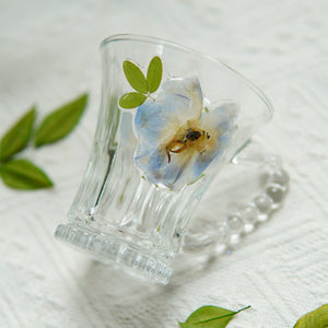 Handcrafted Floral Glass Cup with Real Preserved Flowers