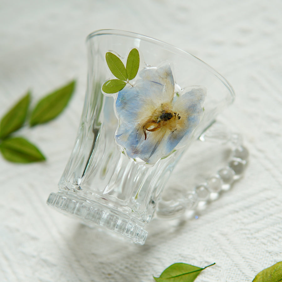 Handcrafted Floral Glass Cup with Real Preserved Flowers