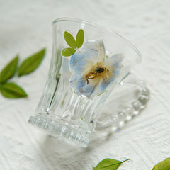 Handmade Beaded-Handle Real-Flower Luxury Glass Cup