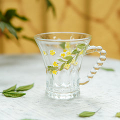 Handmade Beaded-Handle Real-Flower Luxury Glass Cup