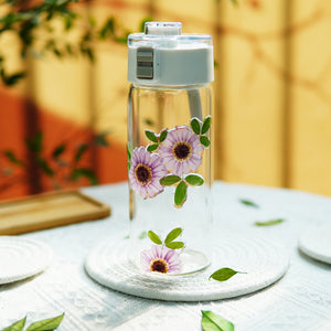 Glass Cup with Preserved Flowers, Lid & Straw