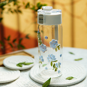Glass Cup with Preserved Flowers, Lid & Straw