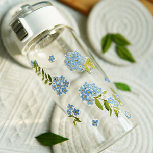 Glass Cup with Preserved Flowers, Lid & Straw