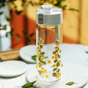 Glass Cup with Preserved Flowers, Lid & Straw