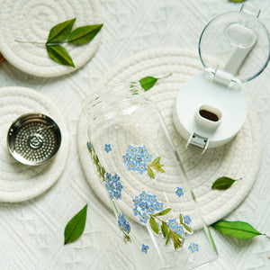 Glass Cup with Preserved Flowers, Lid & Straw
