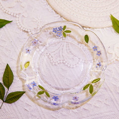 Handcrafted Pressed-Flower Relief Glass Coffee Cup  Saucer