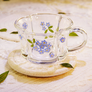 Handcrafted Pressed-Flower Relief Glass Coffee Cup Saucer
