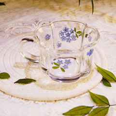 Handcrafted Pressed-Flower Relief Glass Coffee Cup  Saucer