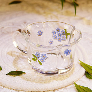 Handcrafted Pressed-Flower Relief Glass Coffee Cup Saucer