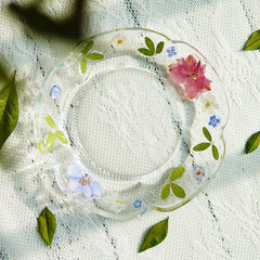 Handcrafted Pressed-Flower Relief Glass Coffee Cup  Saucer