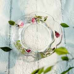 Handcrafted Pressed-Flower Relief Glass Coffee Cup  Saucer