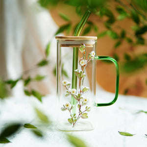 High-End Square Straw Cup with Preserved Flowers
