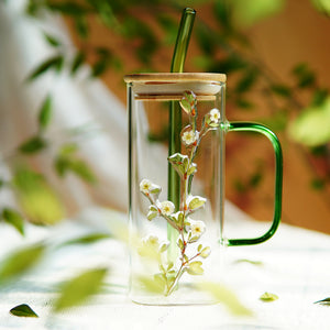 High-End Square Straw Cup with Preserved Flowers