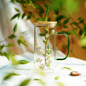 High-End Square Straw Cup with Preserved Flowers