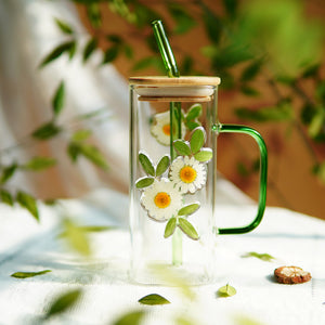 High-End Square Straw Cup with Preserved Flowers