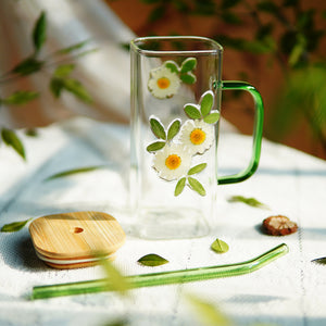 High-End Square Straw Cup with Preserved Flowers