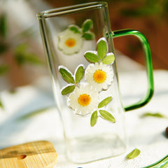 High-End Square Straw Cup with Preserved Flowers
