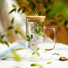 High-End Square Straw Cup with Preserved Flowers