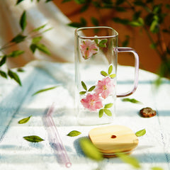 High-End Square Straw Cup with Preserved Flowers