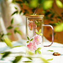 High-End Square Straw Cup with Preserved Flowers