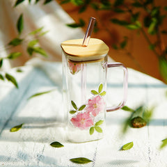 High-End Square Straw Cup with Preserved Flowers