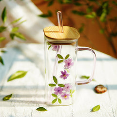 High-End Square Straw Cup with Preserved Flowers