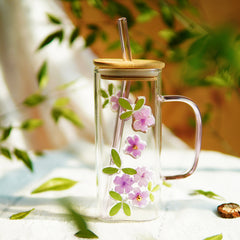 High-End Square Straw Cup with Preserved Flowers