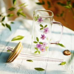 High-End Square Straw Cup with Preserved Flowers