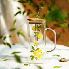 High-End Square Straw Cup with Preserved Flowers