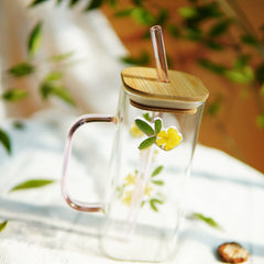 High-End Square Straw Cup with Preserved Flowers