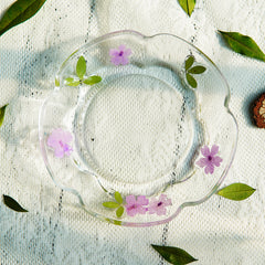 Handcrafted Pressed-Flower Relief Glass Coffee Cup  Saucer