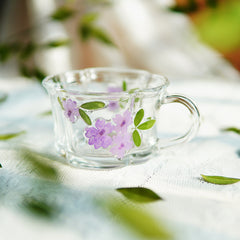 Handcrafted Pressed-Flower Relief Glass Coffee Cup  Saucer