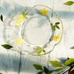 Handcrafted Pressed-Flower Relief Glass Coffee Cup  Saucer