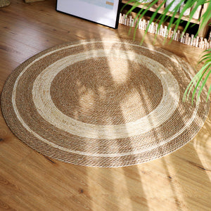 Round Rattan Cat Scratching Mat |   Natural Wood Tone Floor Rug |   Handwoven Tatami Carpet |   Bedside Bay Window Grass-Weave Mat for Cats