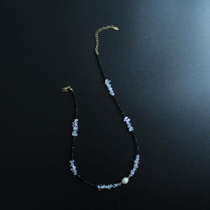 Deep Blue Sapphire Necklace, Handmade Beaded Necklace, Freshwater Pearls, Gold Accents, Elegant Jewelry Gift