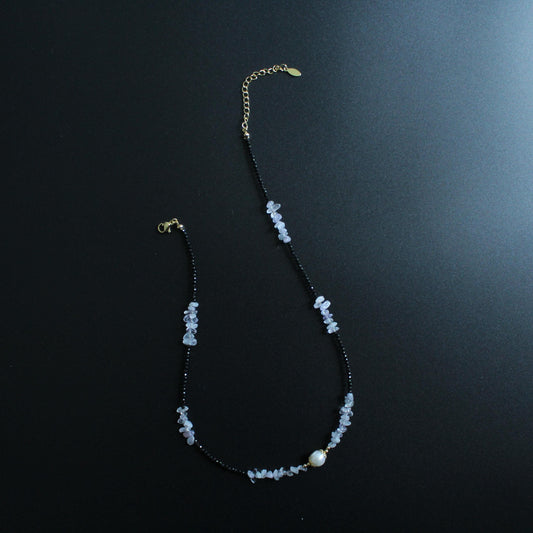 Deep Blue Sapphire Necklace, Handmade Beaded Necklace, Freshwater Pearls, Gold Accents, Elegant Jewelry Gift