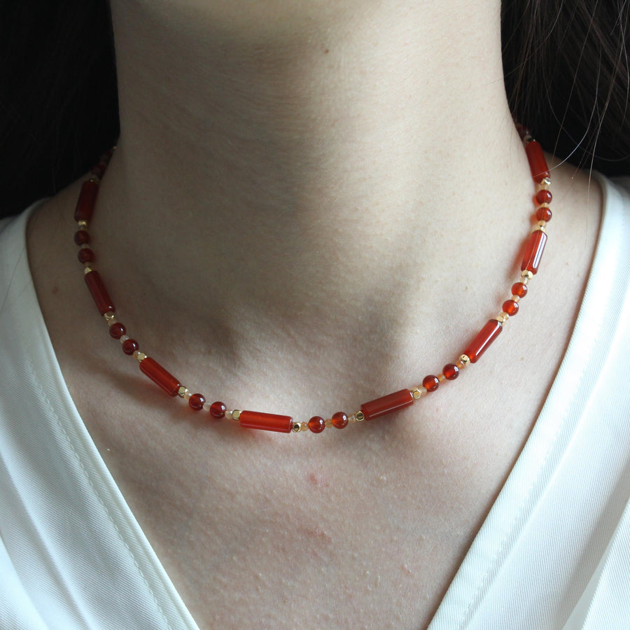 Red Carnelian Necklace Choker, Red Necklace, Red Gemstone Necklace, Genuine Carnelian, Beaded Necklace, Handmade Jewelry,gift