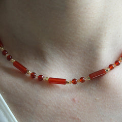 Red Carnelian Necklace Choker, Red Necklace, Red Gemstone Necklace, Genuine Carnelian, Beaded Necklace, Handmade Jewelry,gift