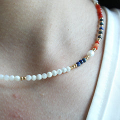 Lapis Lazuli Necklace，Horseshoe Snail Freshwater Pearl & Agate Jewelry，Boho Layered Pendant，Handmade Gemstone Gift