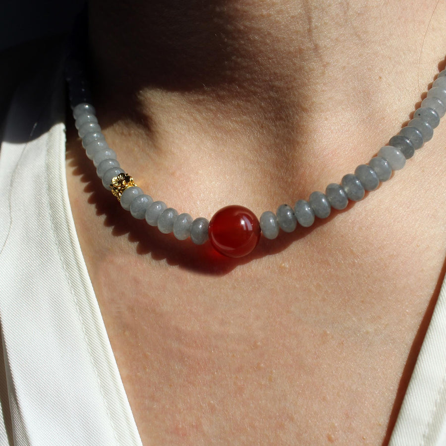 Red Agate Gray White Jade Necklace，Gemstone Pendant Jewelry，Elegant Handmade Gift，Natural Stone Necklace,Gift，Choker，