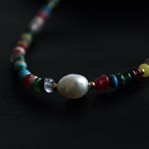 Colorful Jade ,Pearl Necklace, Adjustable Gold Chain, Handmade Jewelry, Gift for Her, Minimalist Choker,Natural Raw Crystal Choker Necklace