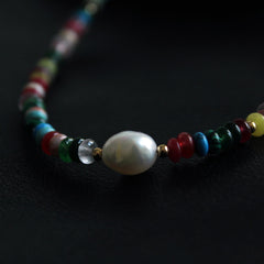 Colorful Jade ,Pearl Necklace, Adjustable Gold Chain, Handmade Jewelry, Gift for Her, Minimalist Choker,Natural Raw Crystal Choker Necklace