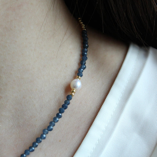 Pearl Necklace, Unique Pearl and Jade Necklace for Women, Baroque Pearl Jewelry, blue Gemstone Necklace, Mothers Day Gift